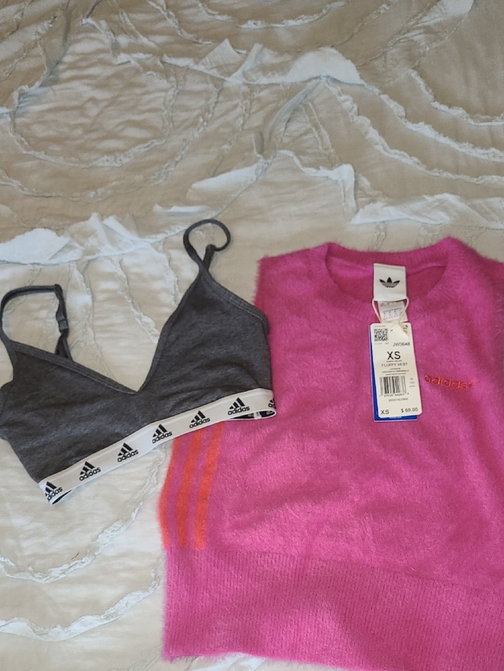 adidas Hot Pink Fuzzy Crop Sweater Sport Bra Size Xs